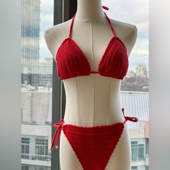 🆕 CHELSEA & VIOLET 🧿 NWT Solid Crochet Triangle Hipster Bikini Set - Sz S - Picture 4 of 15